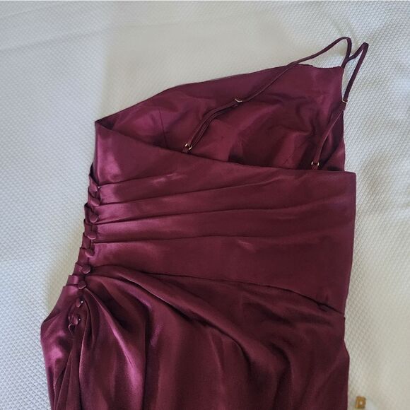 Galina braidsmaid one spaghetti strap side rushed buttons side slit from waist - Picture 10 of 15